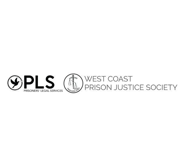 West Coast Prison Justice Society logo and Prisoner's Legal Service logo on a white background